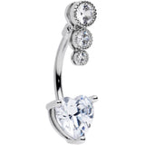 Clear CZ Gem Triple Drop Heart Belly Ring