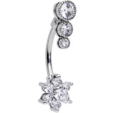 Clear CZ Gem Triple Drop Flower Belly Ring