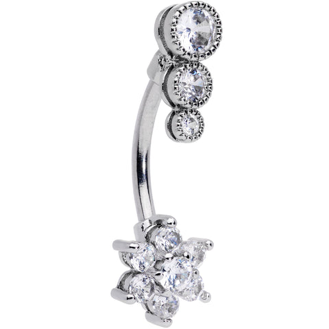 Clear CZ Gem Triple Drop Flower Belly Ring