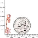 Clear CZ Gem Rose Gold Tone Triple Drop Flower Belly Ring