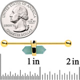14G Gold Tone Green Gem Groovy Stone Hippie Industrial Barbell 38mm