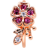 20G 5/16 Clear Pink Gem Rose Gold Tone Heart Flower Nose Hoop