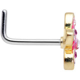 20G 1/4 Clear Purple Gem Flower L Shape Nose Ring