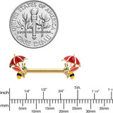14G 9/16 Gold Tone Rainy Day Umbrella Bee Barbell Nipple Ring Set