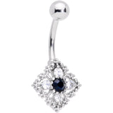Clear Blue Gem Textured Rhombus Cross Belly Ring