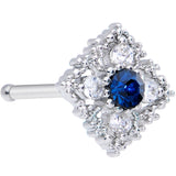 20G 1/4 Clear Blue Gem Textured Rhombus Cross Nose Bone