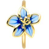 20G 5/16 Gold Tone White Blue Flower Nose Hoop
