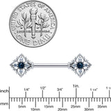 14G 9/16 Clear Blue Gem Textured Rhombus Cross Nipple Ring Set
