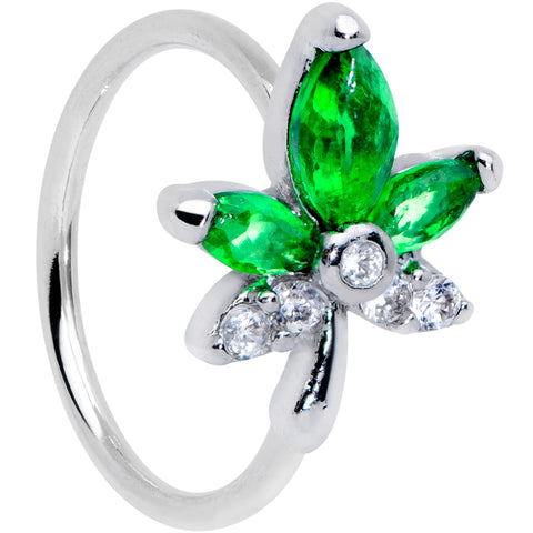 20G 5/16 Clear Green Gem Pot Leaf Nose Hoop