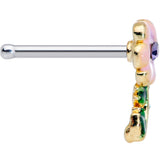 20G 1/4 Purple CZ Gem Pink Flower Leaves Nose Bone