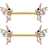 14G 9/16 Clear CZ Gem Gold Tone Christmas Angel Nipple Ring Set