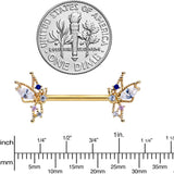 14G 9/16 Clear CZ Gem Gold Tone Christmas Angel Nipple Ring Set