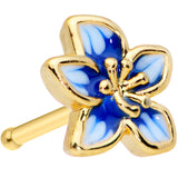 20G 1/4 Gold Tone White Blue Flower Nose Bone