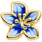 20G 1/4 Gold Tone White Blue Flower Nose Bone