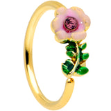 20G 5/16 Purple CZ Gem Gold Tone Pink Flower Nose Hoop