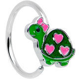 20G 5/16 Pink Hearts Bow Green Turtle Nose Hoop