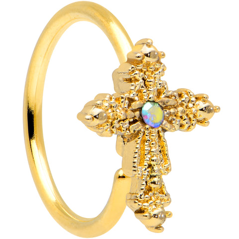 20G 5/16 Aurora CZ Gem Gold Tone Subtle Cross Nose Hoop