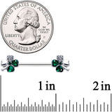 14G 9/16 Clear Green Gem Shamrock St Patricks Day Nipple Ring Set