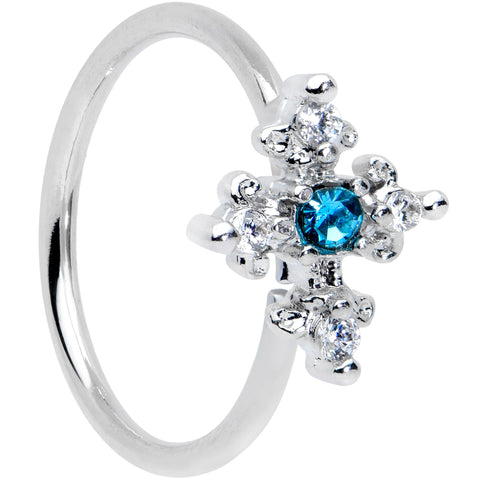 20G 5/16 Clear Blue Gem Renaissance Cross Nose Hoop