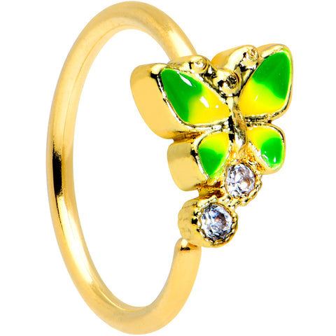 20G 5/16 Clear CZ Gem Green Butterfly Gold Tone Insect Nose Hoop