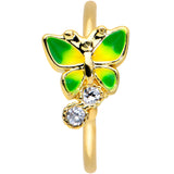 20G 5/16 Clear CZ Gem Green Butterfly Gold Tone Insect Nose Hoop