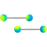 14G 9/16 Blue Green Ombre Soft Finish Barbell Nipple Ring Set
