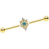 14G Clear Blue Gem Gold Tone Royal Heart Industrial barbell 38mm