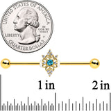 14G Clear Blue Gem Gold Tone Royal Heart Industrial barbell 38mm