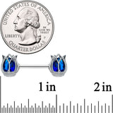 14G 9/16 Blue Gem Tulip Flower Barbell Nipple Ring Set