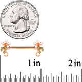 14G 9/16 Green Gem Rose Gold Tone Orange Flower Nipple Ring Set