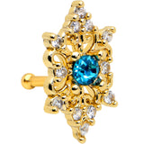 20G 1/4 Clear Blue Gem Gold Tone Royal Heart Nose Bone