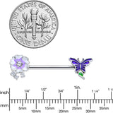 14G 9/16 Clear CZ Gem Flower Blue Butterfly Nipple Ring Set