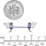 14G 9/16 Purple Green Gem Dragonfly Barbell Nipple Ring Set