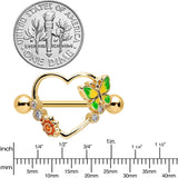 14G 9/16 Clear CZ Gem Gold Tone Butterfly Heart Nipple Shield Set