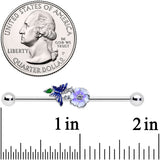 14G Clear CZ Gem Flower Blue Butterfly Industrial Barbell 38mm