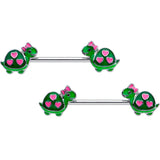 14G 9/16 Green Pink Bow Heart Turtle Barbell Nipple Ring Set