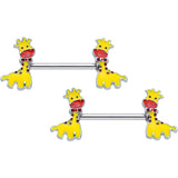 14G 9/16 Bow Tie Yellow Red Giraffe Barbell Nipple Ring Set
