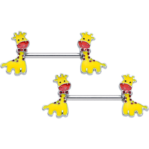 14G 9/16 Bow Tie Yellow Red Giraffe Barbell Nipple Ring Set