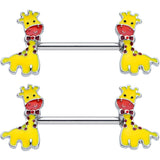 14G 9/16 Bow Tie Yellow Red Giraffe Barbell Nipple Ring Set