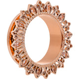 Brown Gem Rose Gold Tone Floral Edge Screw Fit Tunnel Plug Set