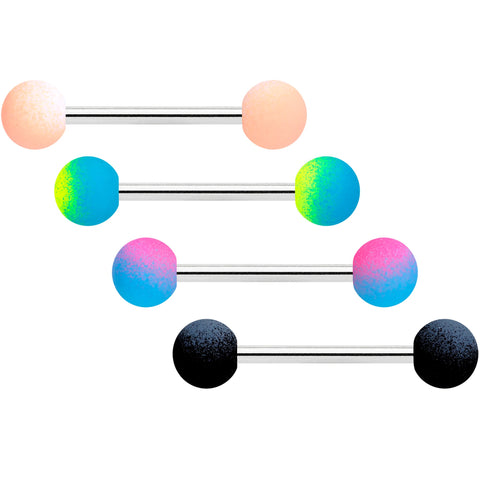 Black Peach Blue Pink Ombre Soft Finish Barbell Tongue Ring Set of 4