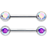 14G 1/2 Aurora CZ Gem G23 Titanium Threadless Nipple Ring Set
