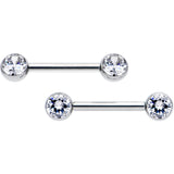 14G 1/2 Clear CZ Gem G23 Titanium Threadless Nipple Ring Set