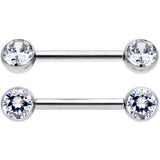14G 1/2 Clear CZ Gem G23 Titanium Threadless Nipple Ring Set
