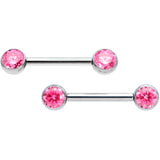 14G 1/2 Pink CZ Gem G23 Titanium Threadless Nipple Ring Set