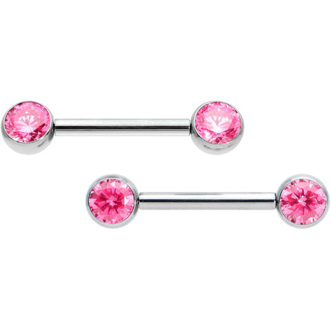 14G 1/2 Pink CZ Gem G23 Titanium Threadless Nipple Ring Set