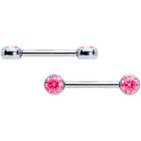 14G 1/2 Pink CZ Gem G23 Titanium Threadless Nipple Ring Set
