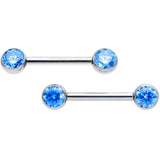 14G 1/2 Blue CZ Gem G23 Titanium Threadless Nipple Ring Set