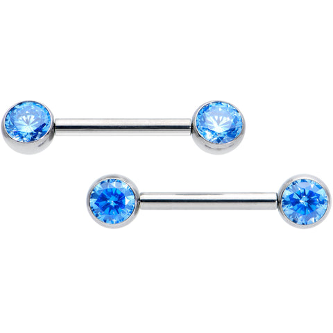 14G 1/2 Blue CZ Gem G23 Titanium Threadless Nipple Ring Set