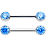 14G 1/2 Blue CZ Gem G23 Titanium Threadless Nipple Ring Set